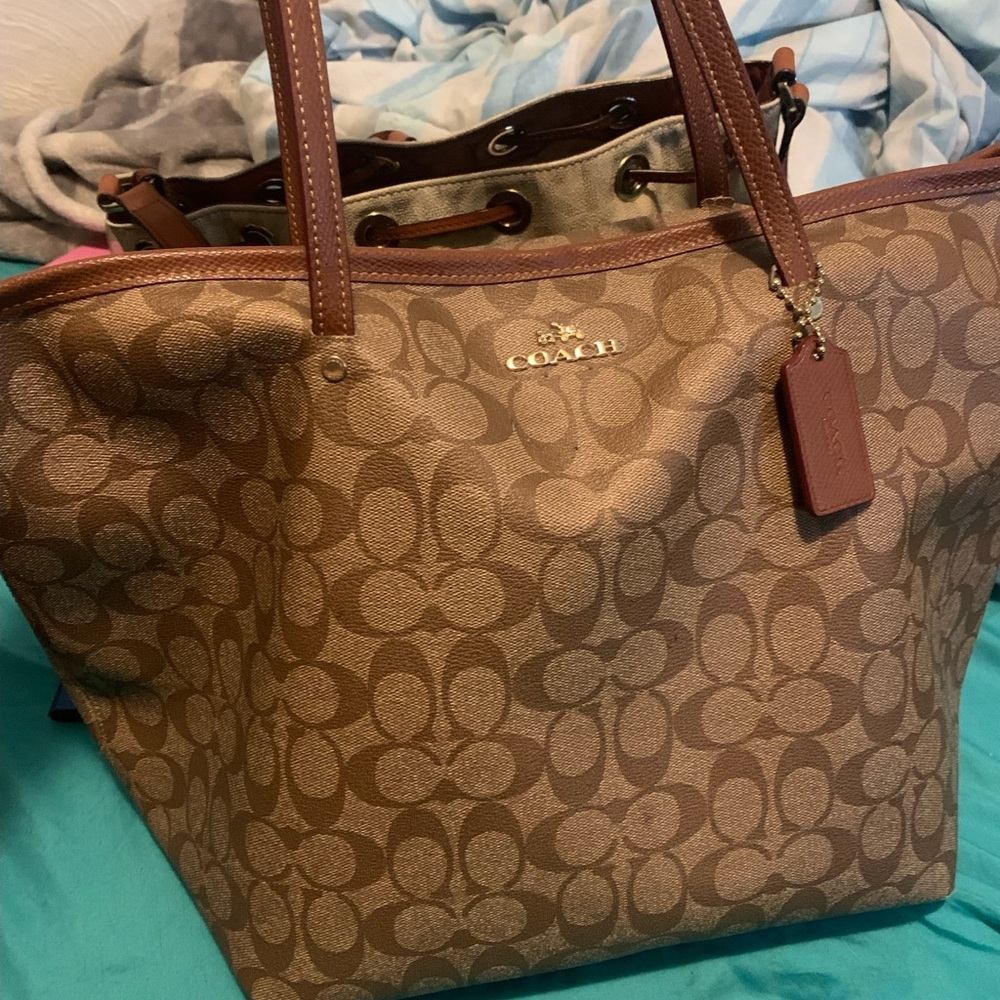 Coach Brown Leather Trim Signature Tote
